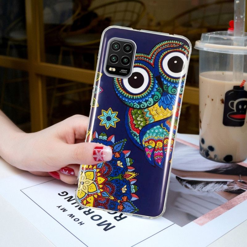 Coque Xiaomi Mi 10 Lite Hibou Mandala Fluorescente