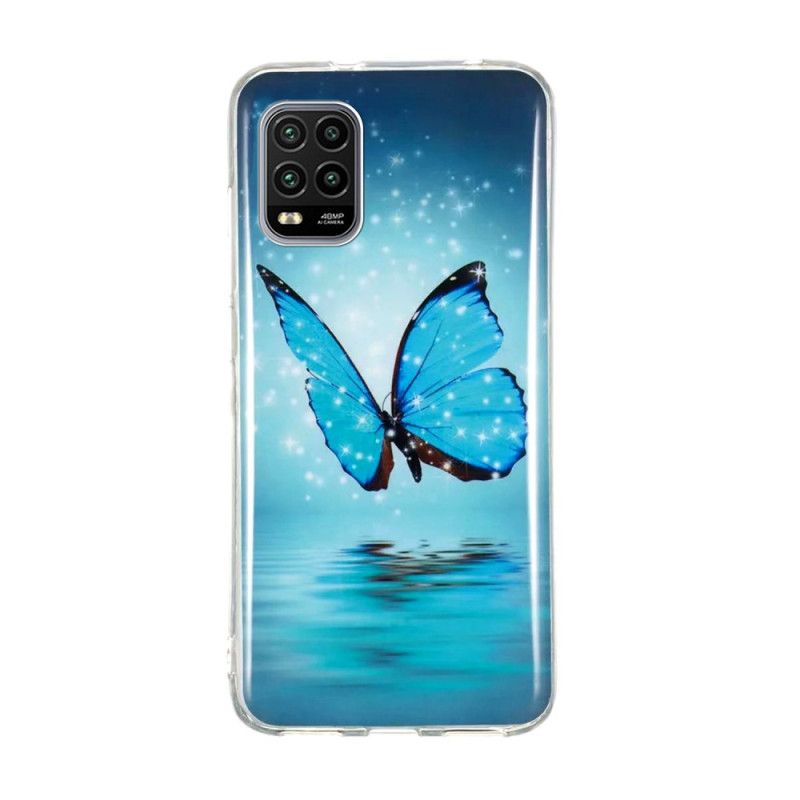 Coque Xiaomi Mi 10 Lite Papillon Bleu Fluorescente