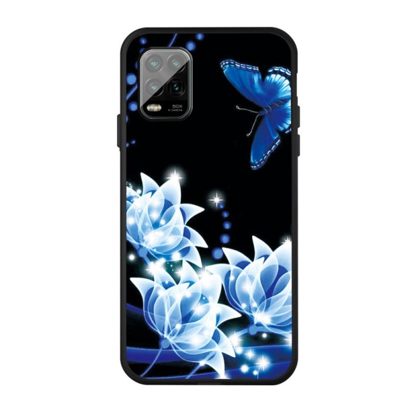 Coque Xiaomi Mi 10 Lite Papillon Et Fleurs Bleues