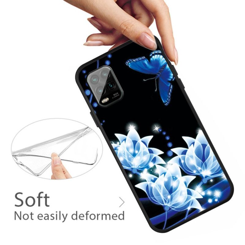 Coque Xiaomi Mi 10 Lite Papillon Et Fleurs Bleues