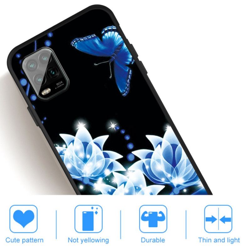 Coque Xiaomi Mi 10 Lite Papillon Et Fleurs Bleues