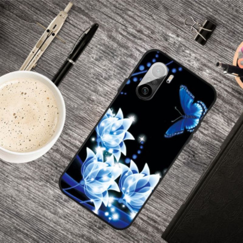 Coque Xiaomi Mi 11i 5G / Poco F3 Papillon Et Fleurs Bleus