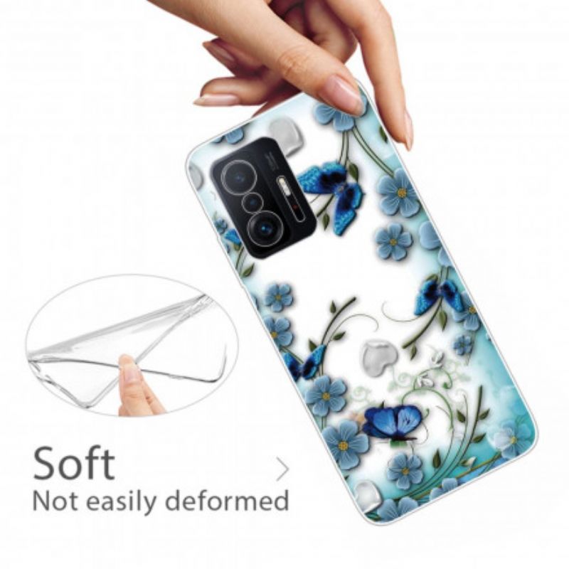 Coque Xiaomi Mi 11T / 11T Pro Papillons Et Fleurs Rétro
