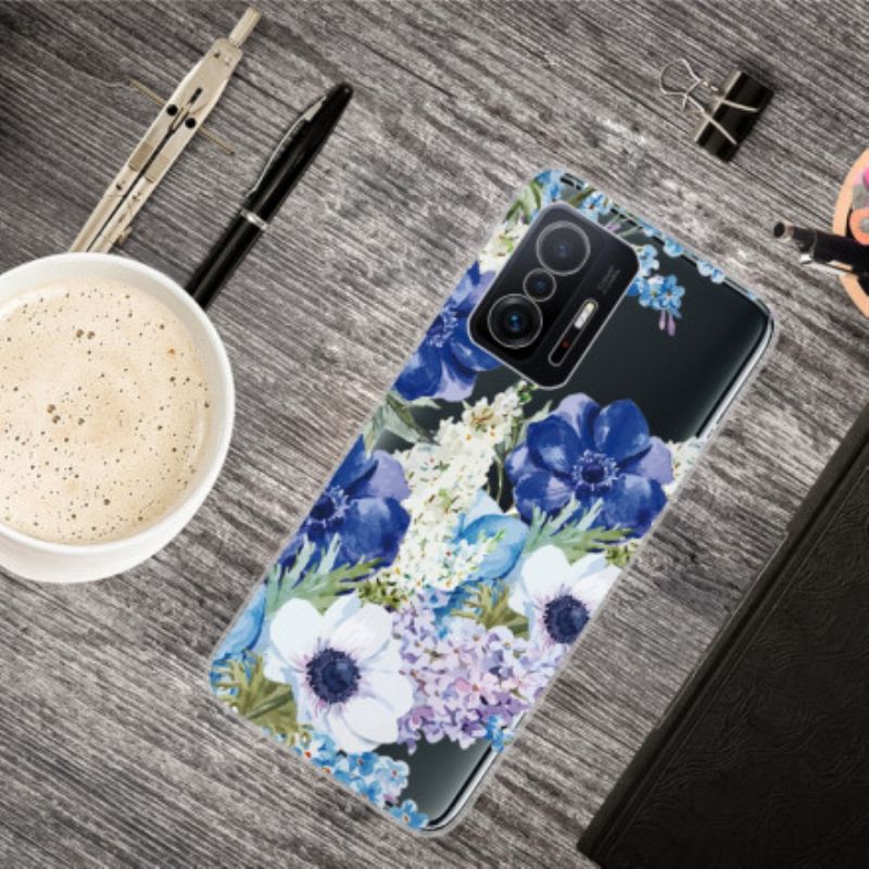 Coque Xiaomi Mi 11T / 11T Pro Transparente Fleurs Bleues Aquarelle