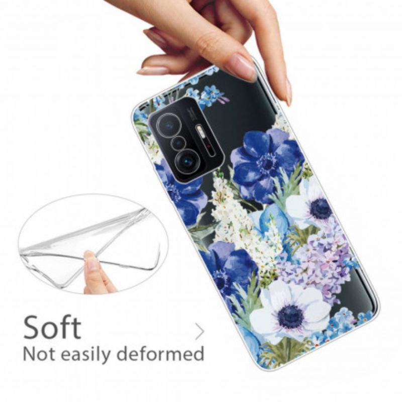 Coque Xiaomi Mi 11T / 11T Pro Transparente Fleurs Bleues Aquarelle