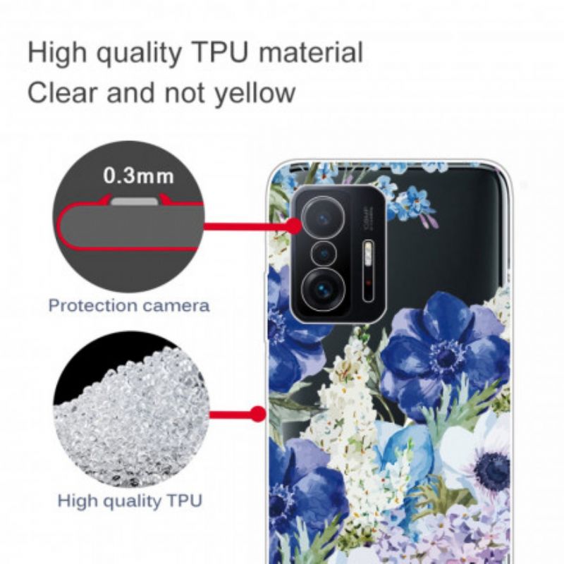 Coque Xiaomi Mi 11T / 11T Pro Transparente Fleurs Bleues Aquarelle