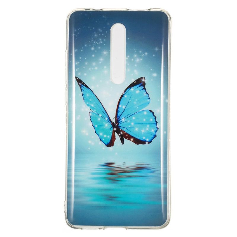 Coque Xiaomi Mi 9t / Mi 9t Pro Papillon Bleu Fluorescente