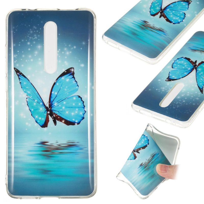 Coque Xiaomi Mi 9t / Mi 9t Pro Papillon Bleu Fluorescente