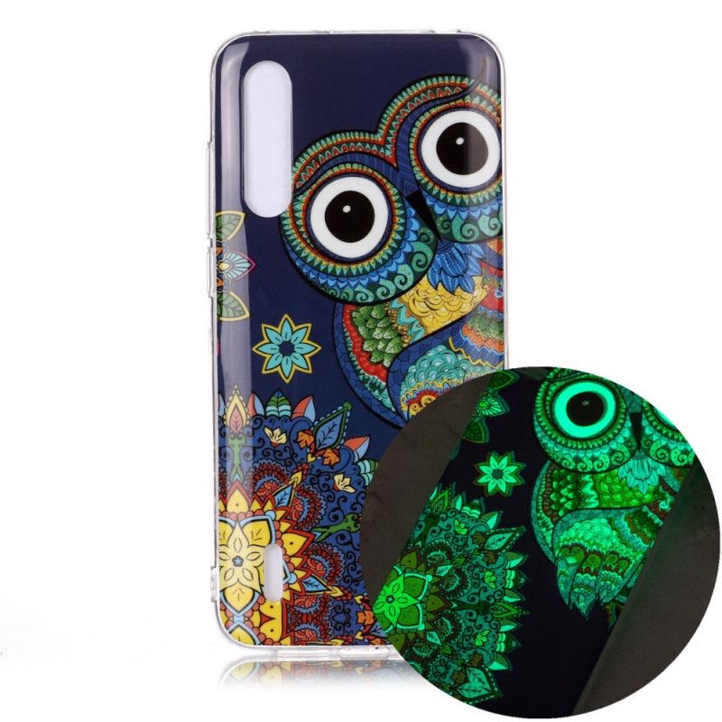 Coque Xiaomi Mi A3 Hibou Mandala Fluorescente