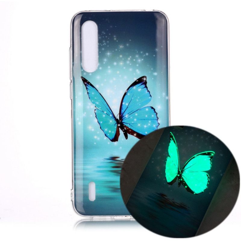 Coque Xiaomi Mi A3 Papillon Bleu Fluorescente