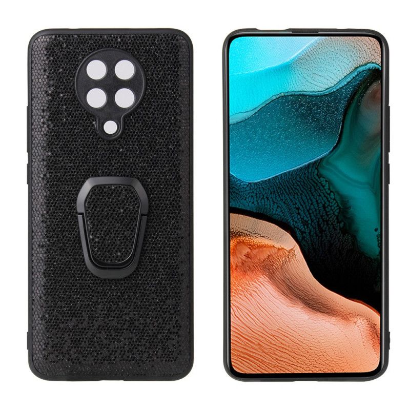 Coque Xiaomi Poco F2 Pro Paillettes Noires Anneau-support