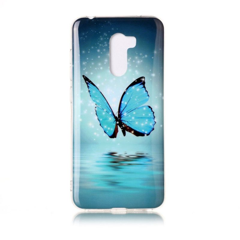 Coque Xiaomi Pocophone F1 Papillon Bleu Fluorescente