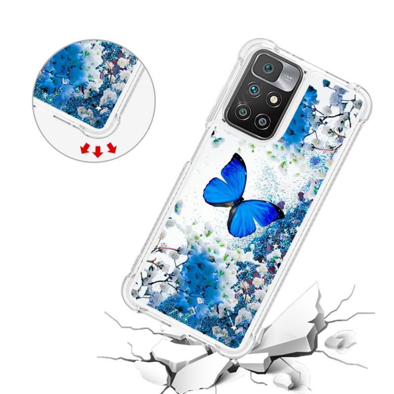 Coque Xiaomi Redmi 10 Papillons Bleus Paillettes