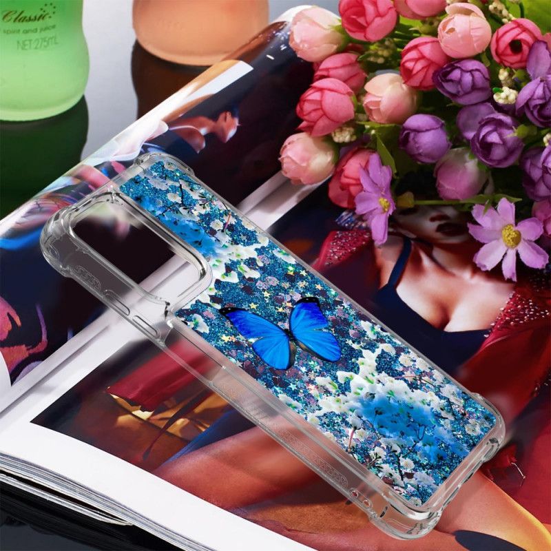 Coque Xiaomi Redmi 10 Papillons Bleus Paillettes