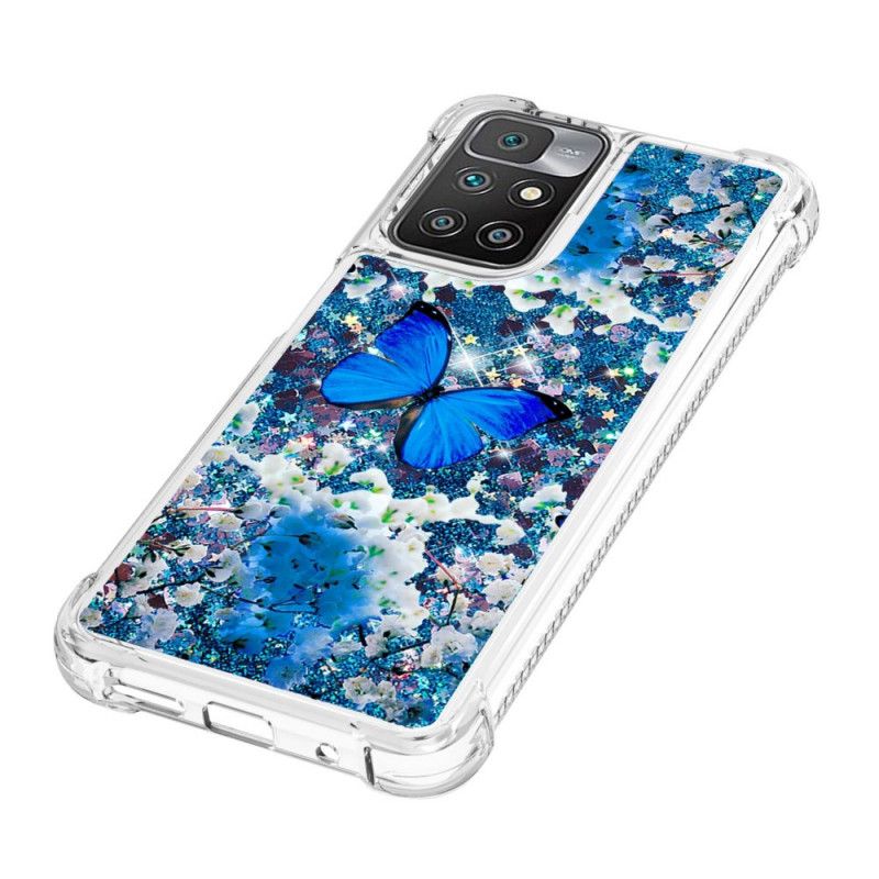 Coque Xiaomi Redmi 10 Papillons Bleus Paillettes