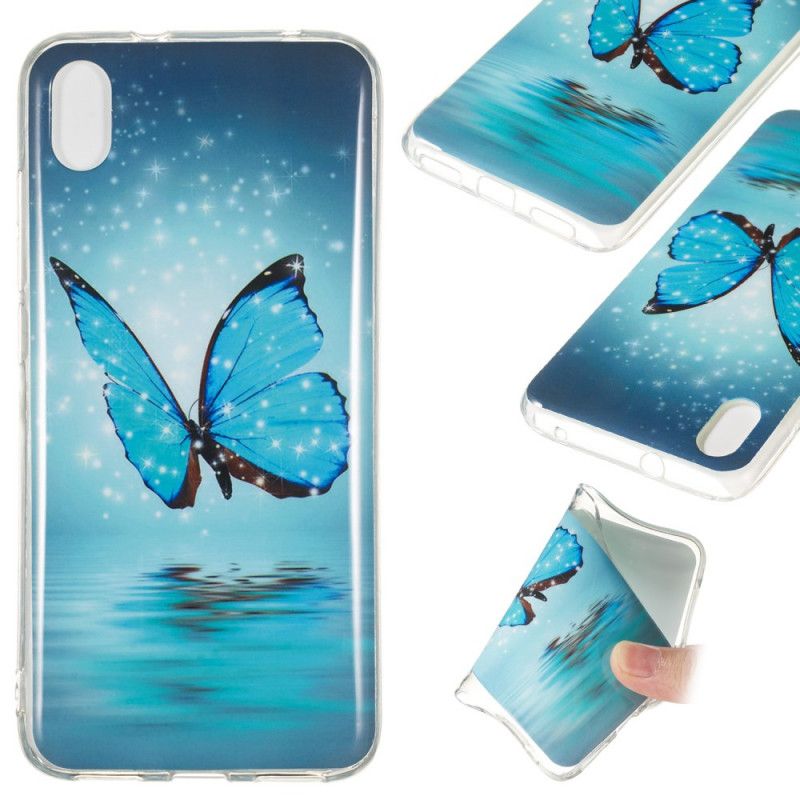 Coque Xiaomi Redmi 7a Papillon Bleu Fluorescente