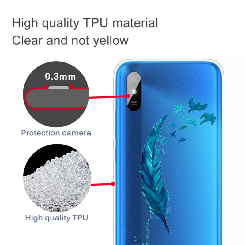 Coque Xiaomi Redmi 9a Belle Plume Bleue