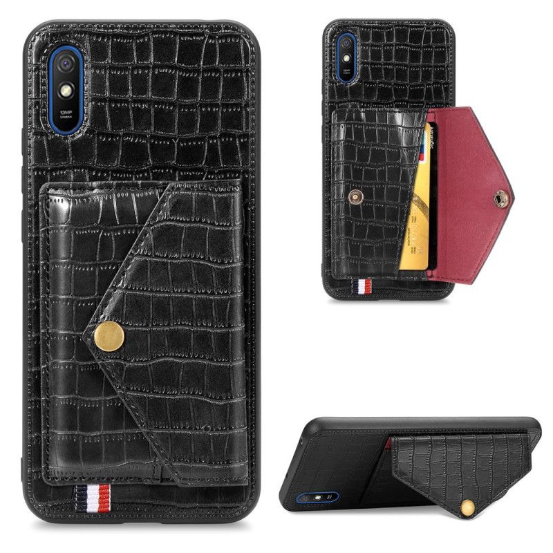 Coque Xiaomi Redmi 9a Crocodile Porte-cartes Et Support