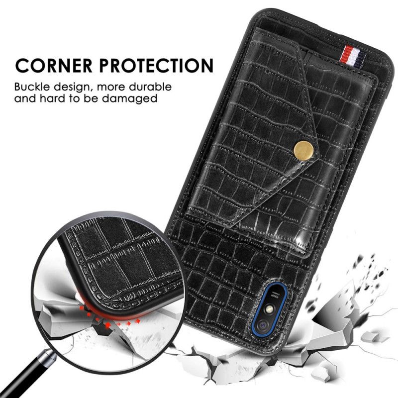 Coque Xiaomi Redmi 9a Crocodile Porte-cartes Et Support