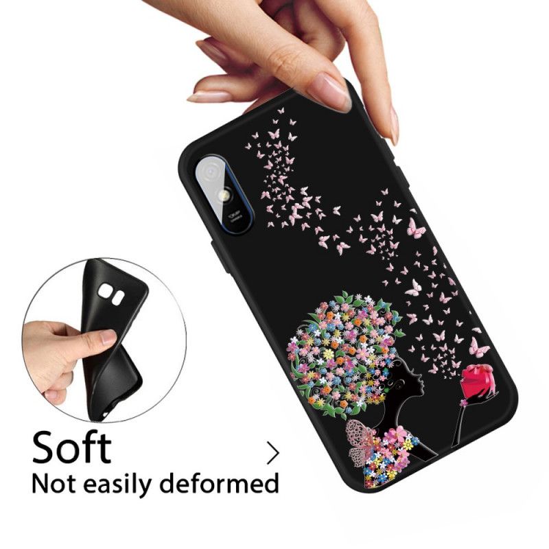 Coque Xiaomi Redmi 9a Femme À La Tête Fleurie