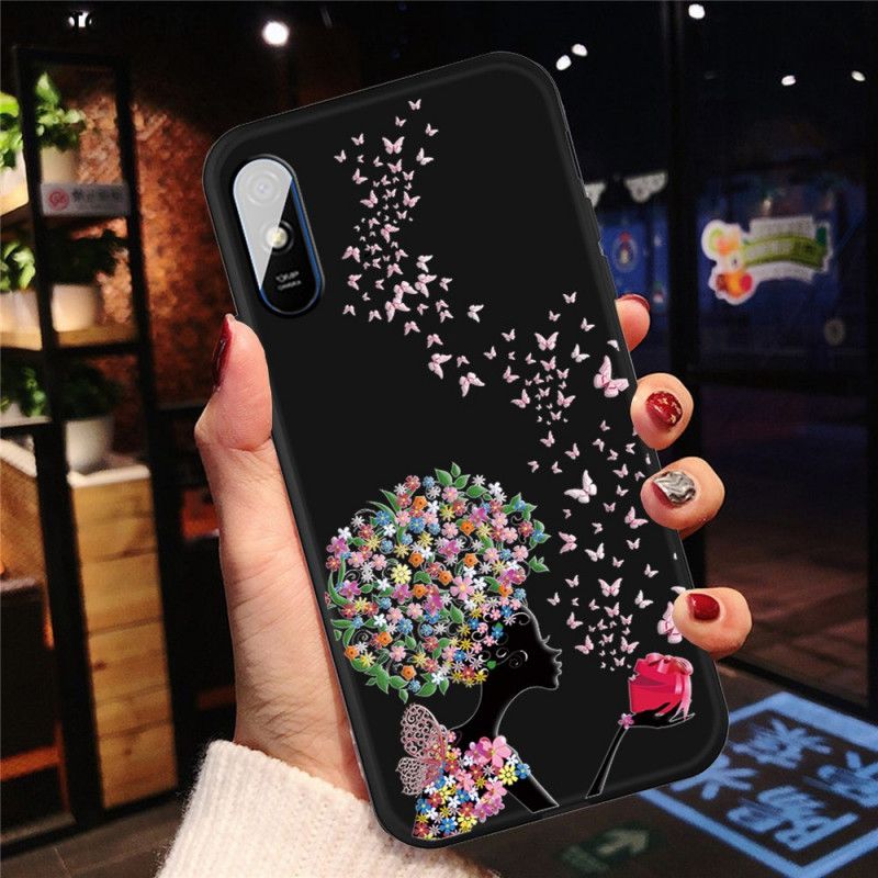 Coque Xiaomi Redmi 9a Femme À La Tête Fleurie