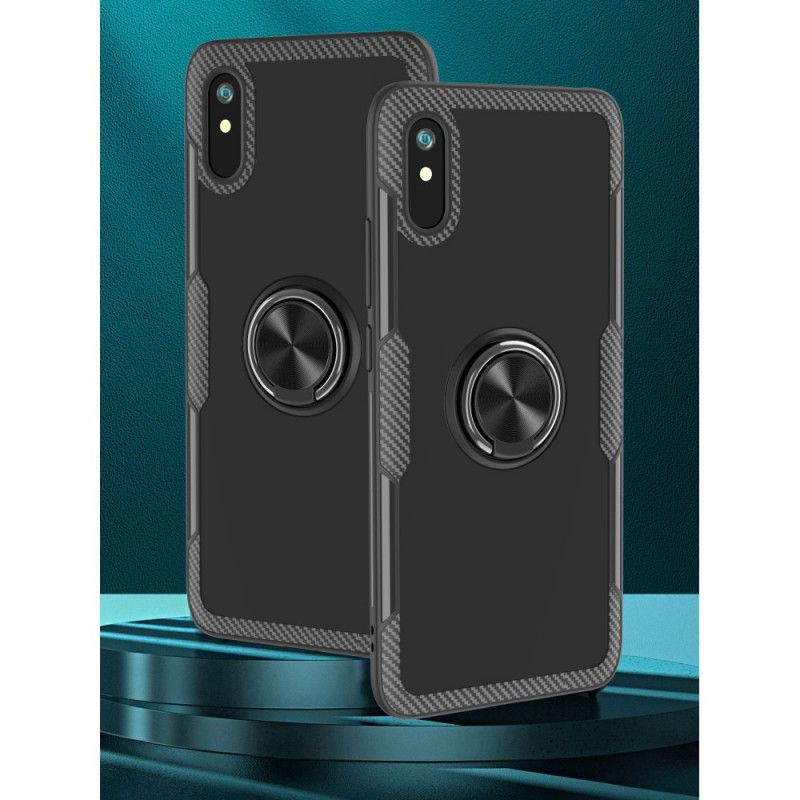 Coque Xiaomi Redmi 9a Fibre Carbone Anneau Métallique