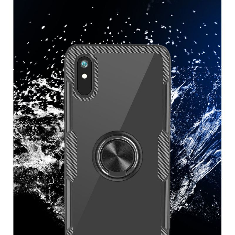 Coque Xiaomi Redmi 9a Fibre Carbone Anneau Métallique