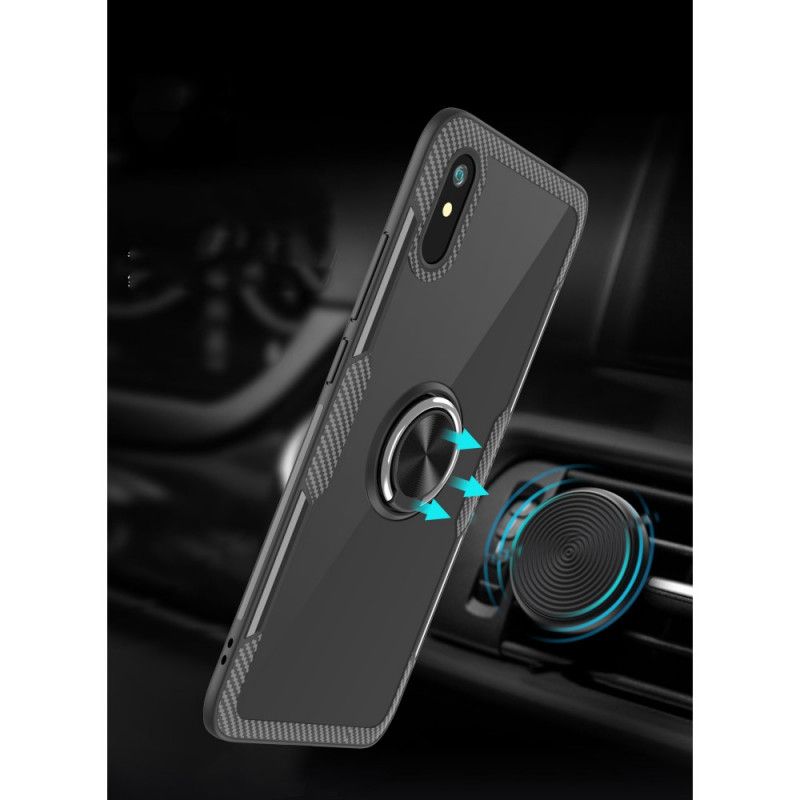 Coque Xiaomi Redmi 9a Fibre Carbone Anneau Métallique