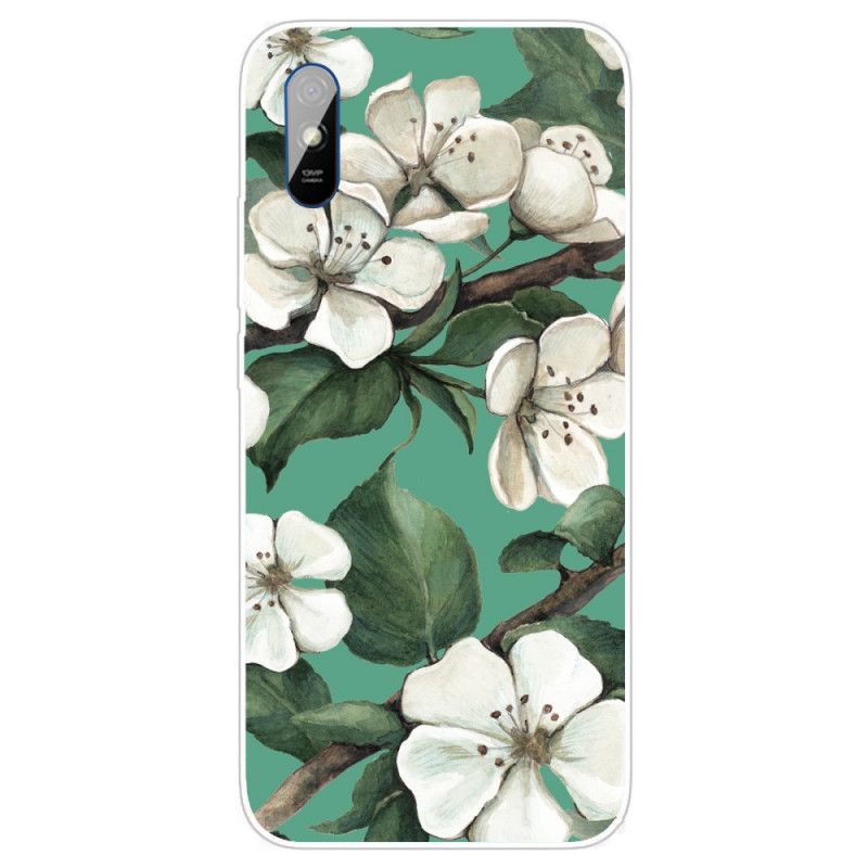 Coque Xiaomi Redmi 9a Fleurs Blanches Peintes