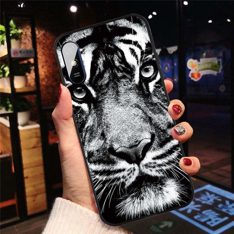 Coque Xiaomi Redmi 9a Tigre Noir Et Blanc