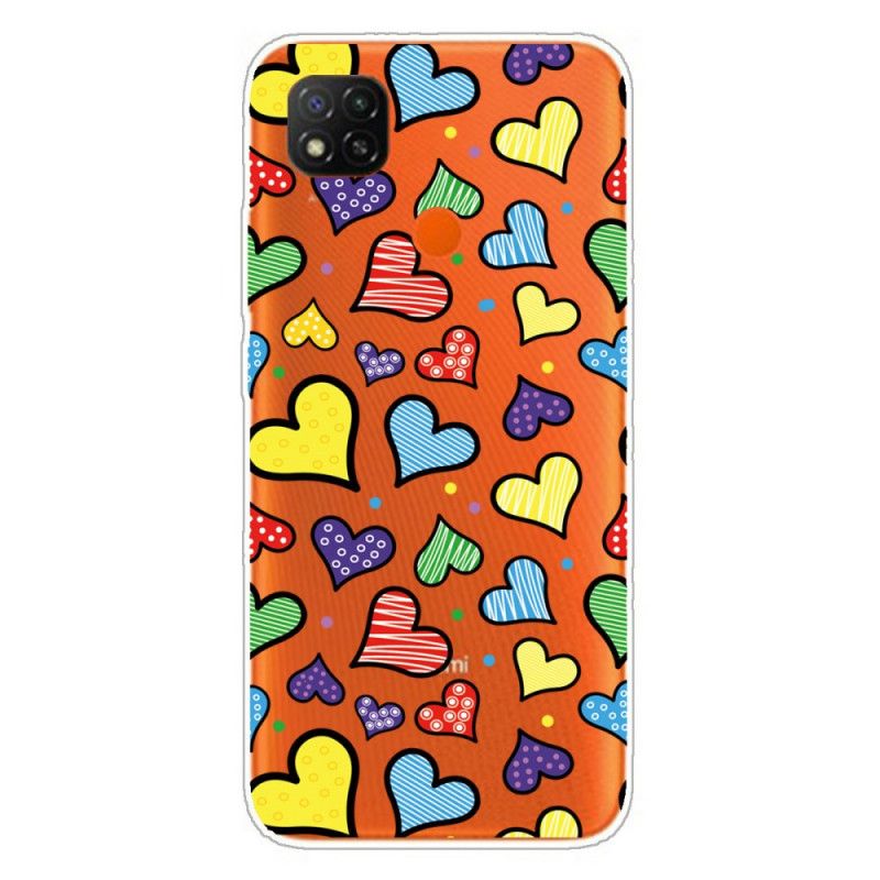 Coque Xiaomi Redmi 9c Coeurs Multicolors