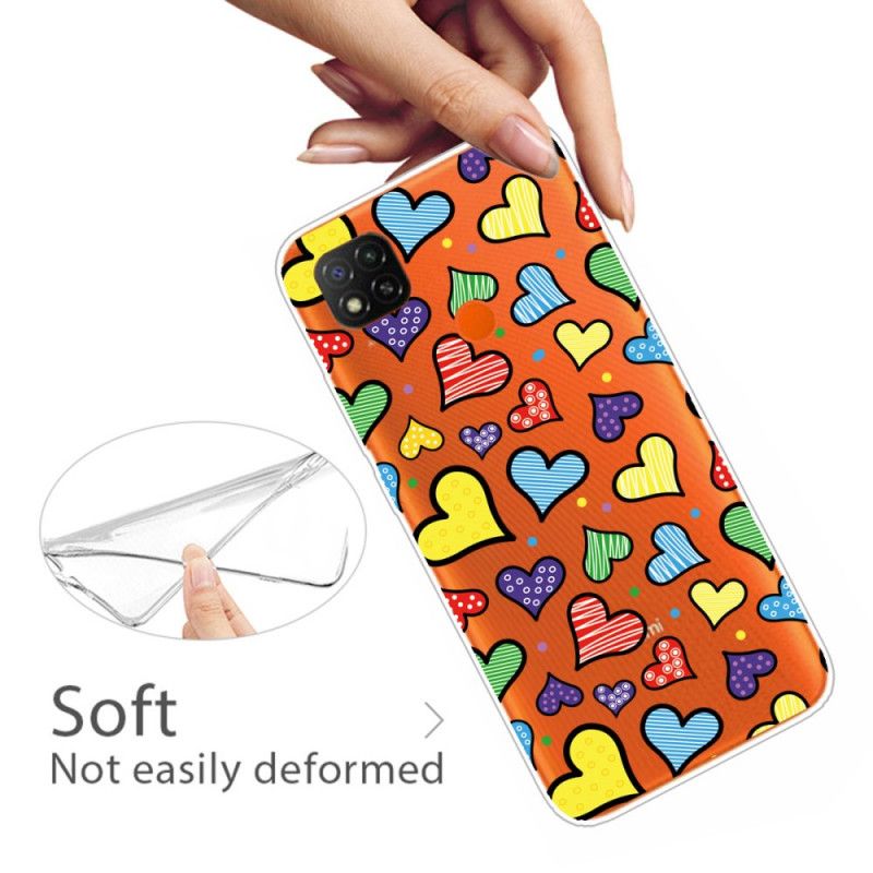 Coque Xiaomi Redmi 9c Coeurs Multicolors