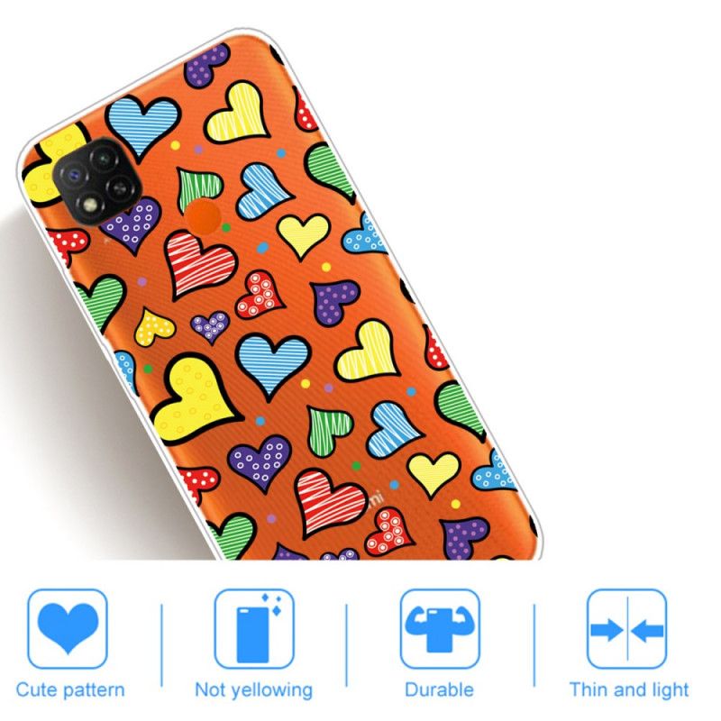 Coque Xiaomi Redmi 9c Coeurs Multicolors