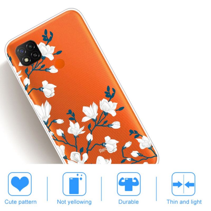 Coque Xiaomi Redmi 9c Fleurs Blanches