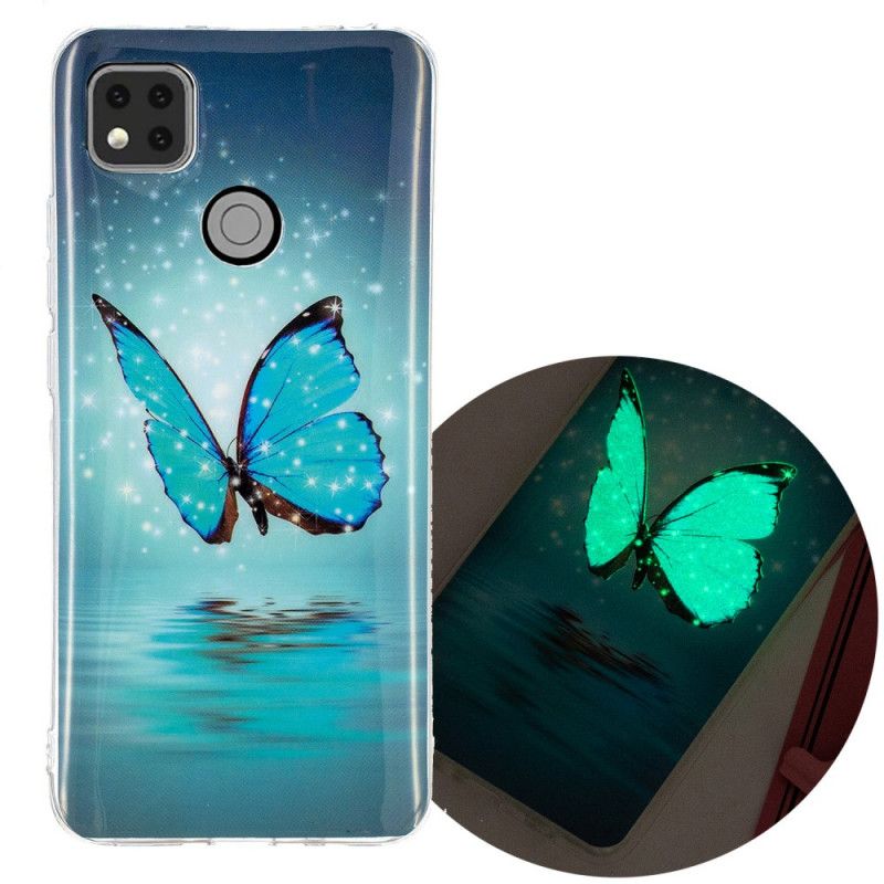 Coque Xiaomi Redmi 9c Papillon Bleu Fluorescente