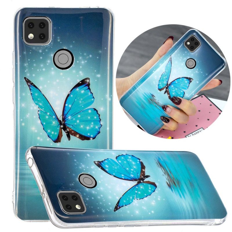 Coque Xiaomi Redmi 9c Papillon Bleu Fluorescente