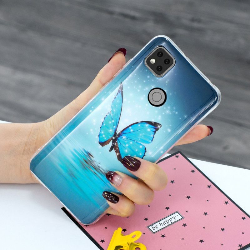 Coque Xiaomi Redmi 9c Papillon Bleu Fluorescente