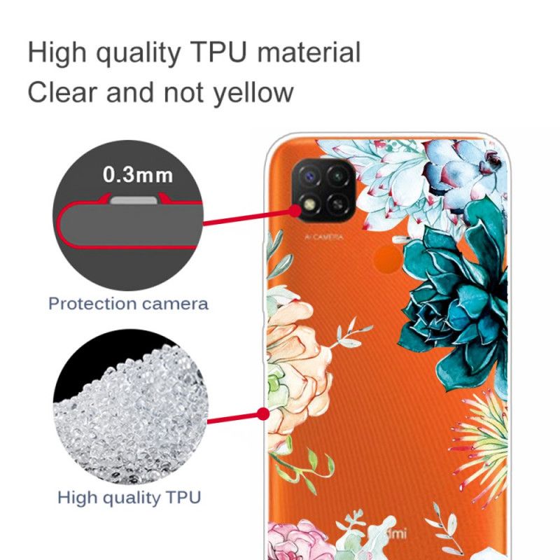 Coque Xiaomi Redmi 9c Transparente Fleurs Aquarelle