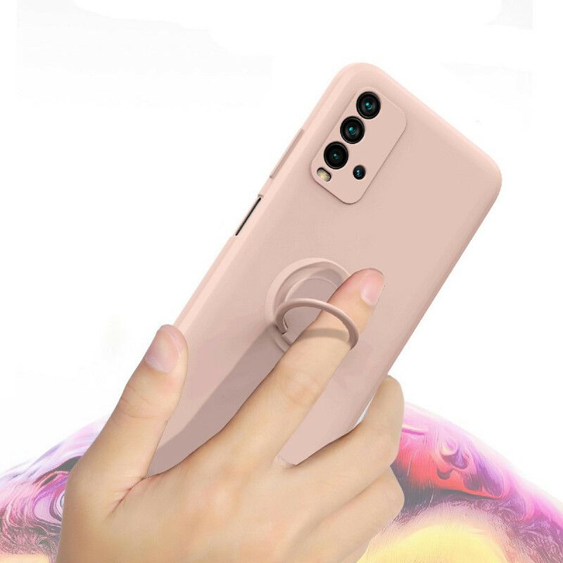 Coque Xiaomi Redmi 9T Silicone Liquide Anneau Et Lanière