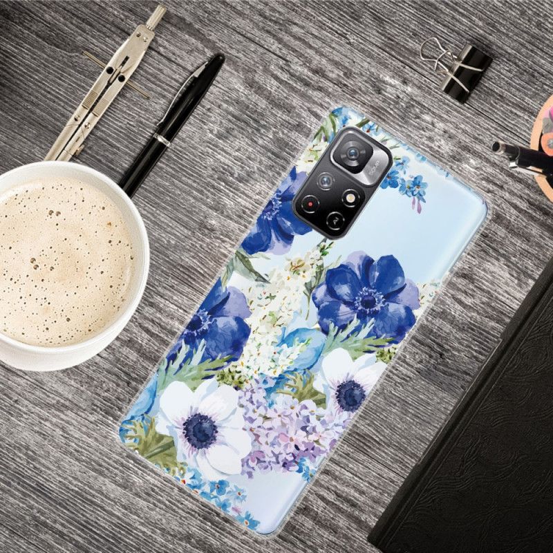 Coque Xiaomi Redmi Note 11 / Poco M4 Pro 5G Fleurs Bleues Aquarelle