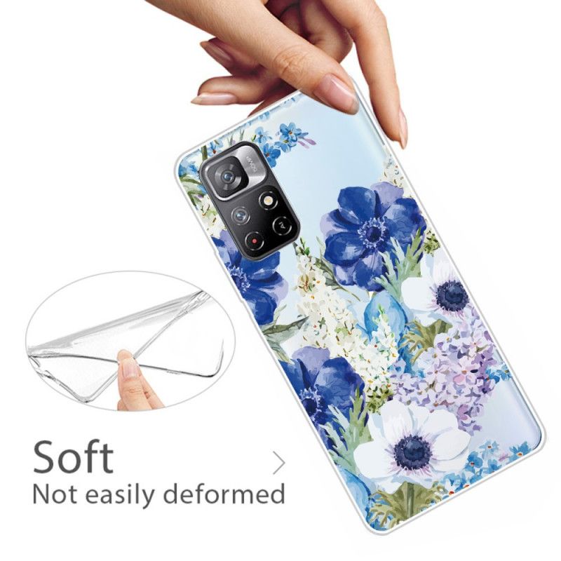 Coque Xiaomi Redmi Note 11 / Poco M4 Pro 5G Fleurs Bleues Aquarelle