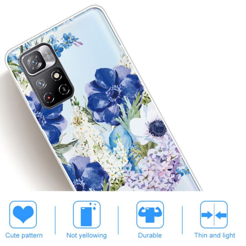 Coque Xiaomi Redmi Note 11 / Poco M4 Pro 5G Fleurs Bleues Aquarelle