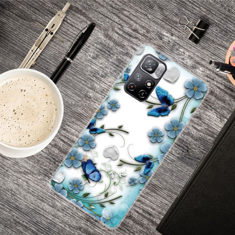 Coque Xiaomi Redmi Note 11 / Poco M4 Pro 5G Papillons Et Fleurs Rétros