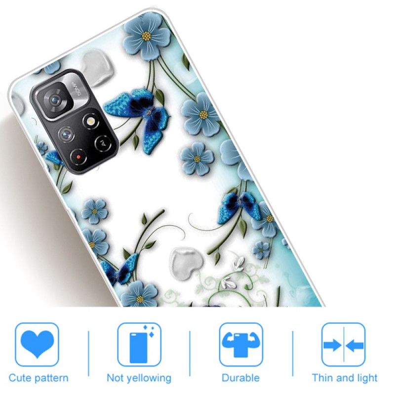 Coque Xiaomi Redmi Note 11 / Poco M4 Pro 5G Papillons Et Fleurs Rétros