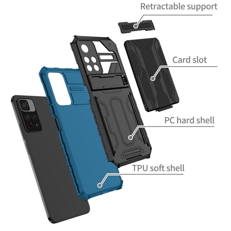 Coque Xiaomi Redmi Note 11 / Poco M4 Pro 5G Porte-cartes À Glissière Et Support
