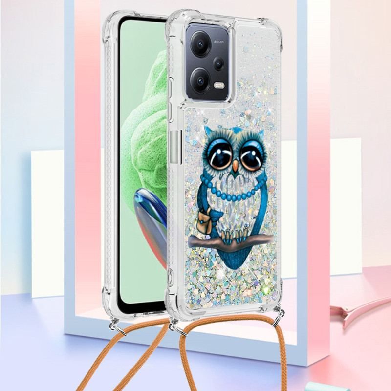 Coque Xiaomi Redmi Note 12/Poco X5 5G à Cordon Paillettes Miss Hibou