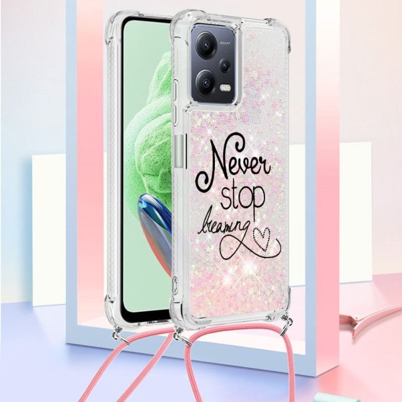 Coque Xiaomi Redmi Note 12/Poco X5 5G à Cordon Paillettes Never Stop