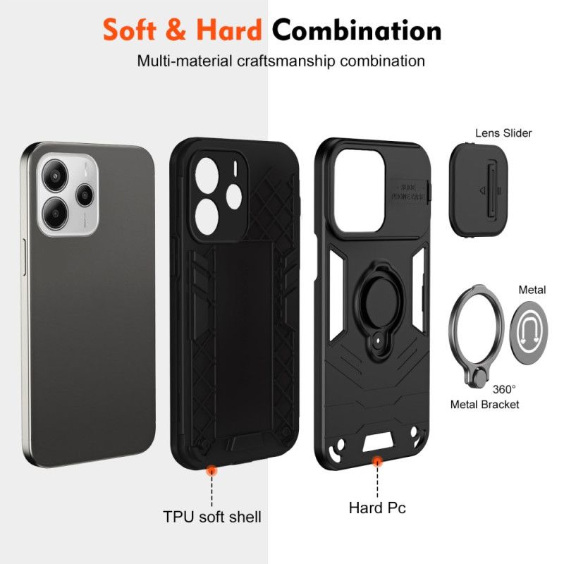 Coque Xiaomi Redmi Note 14 4G Protège-Caméra Coulissant et Support