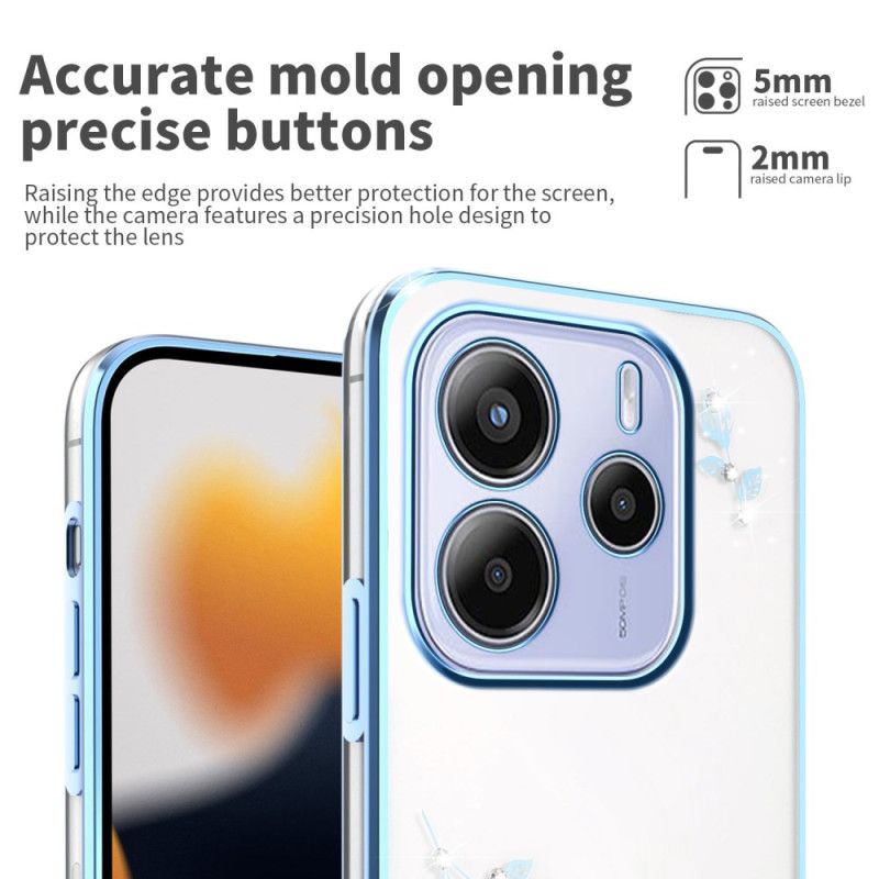 Coque Xiaomi Redmi Note 14 5G Fleurs et Strass KADEM