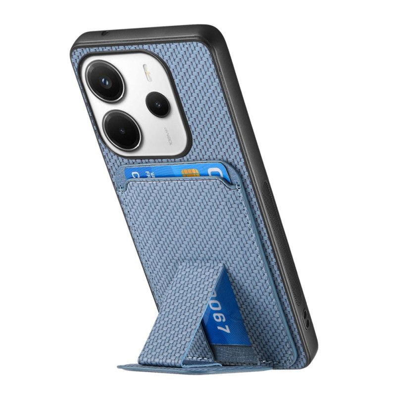 Coque Xiaomi Redmi Note 14 5G Porte-Cartes Texture Fibre Carbone